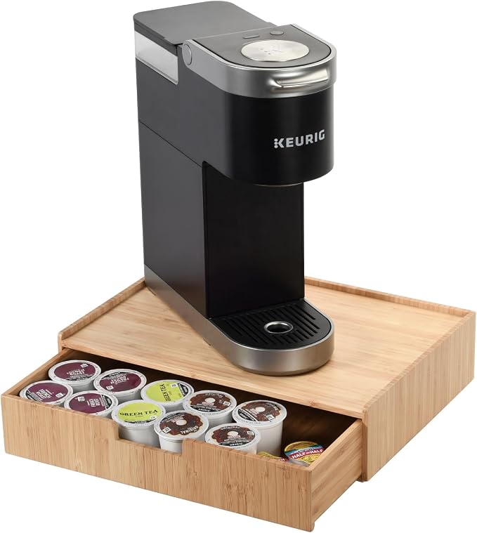 Bamboo Drawer Organizer to hold Single-serve coffee pods, Coffee, Tea, & Espresso Pods, Condiments and Accessories, Perfect for Kitchens & Office Break Rooms