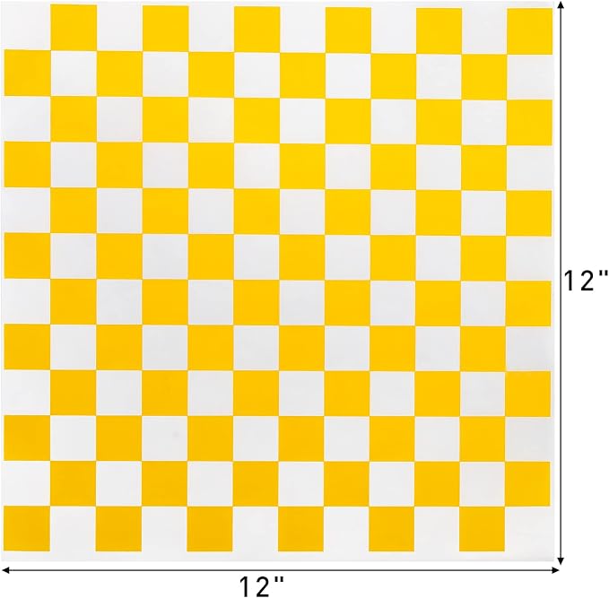 Fasmov 1000 Sheets 12 x 12 inches Sandwich Paper Deli Basket Liner Wrap Food Basket Liners Wrapping Checkered Sheets, Yellow & White