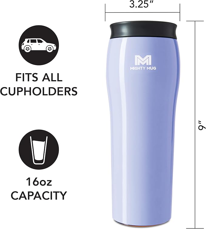 Mighty Mug | The Untippable Mug | Grips When Hit, Lifts for Sips | Insulated Stainless Steel Tumbler | Cupholder Friendly | Gifts for Women Men All | Leakproof | 6 Hour Hot / 24 Cold | 16oz | Lavender