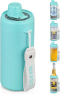 MAXSO Sealed Can Cooler Fizz Lid Can Cover for 12 oz Regular, Slim Skinny Cans & As Thermal Bottle, 4-in-1 Insulated Vacuum Stainless Steel Carbonated Cold Drink Holder - Turquoise
