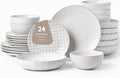 FOBENTA 24-Piece Ceramic Dinnerware Set,Large Plates and Bowls Set for 6,Elegant Dish Set for Families & Entertaining–Microwave & Dishwasher Safe Tableware (Double Bowl)