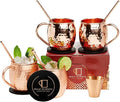 Copper Moscow Mule Mugs Set of 4 with Straws, Jigger & Coasters | Hammered Copper Cocktail Cups with Food-Safe Lacquer Coating (Interior & Exterior) | Lab Tested, 1-Year Warranty Gift Set