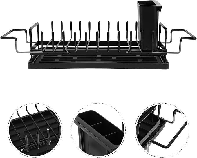 Collapsible Over Sink Dish Drying Rack Stainless Steel Kitchen Counter Organizer with Drain Board and Cutlery Holder for Large Capacity Tableware Storage