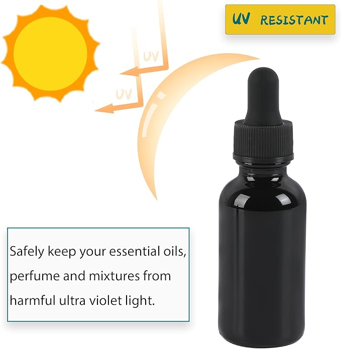 NOOEEISS 24 Pack,1oz Glass Dropper Bottle,Black Tincture Bottles with Dropper,Pretty Finish for All Kinds of Liquids,Oil Bottles for Hair- Stronger Suction ideal for Leakproof Travel