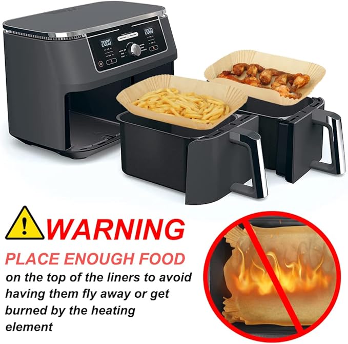100PCS Dual Air Fryer Paper Liners & 3pcs Stackable Air Fryer Rack for Ninja Double Airfryer, Rectangle Air Fryer Parchment Paper for Ninja DZ201/DZ401/DZ550/SL401 & More, Ninja Airfryer Accessories