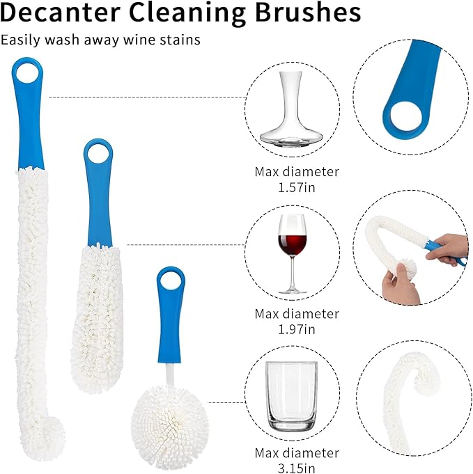 Wine Decanter Drying Stand with Rubber Coated Top to Prevent Scratches, Wine Decanter Drying Rack for Standard Large Wine Decanters, Decanter Cleaner Includes Cleaning Brush