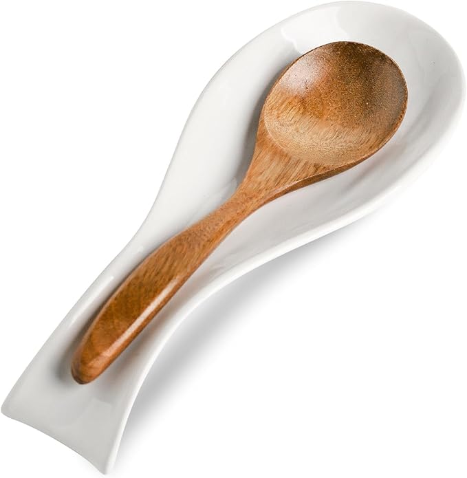 Ceramic Spoon Rest for Stove Top,Large 8.7 Inch Spoon Holder for Kitchen Counter, Porcelain Utensil Rest for for Ladle, Spatula, Tongs, Housewarming Gift,Dishwasher Safe and Heat-Resistant,White(1 PC)