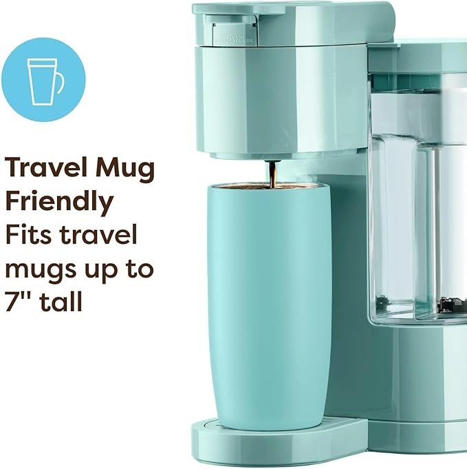 Single Serve Coffee Maker Compatible with K-Cup Pods, Compact Personal Coffee Brewer with 30oz Removable Reservoir, 3 Brew Sizes (6, 8, 10 oz), Travel Mug Friendly - Seafoam Green