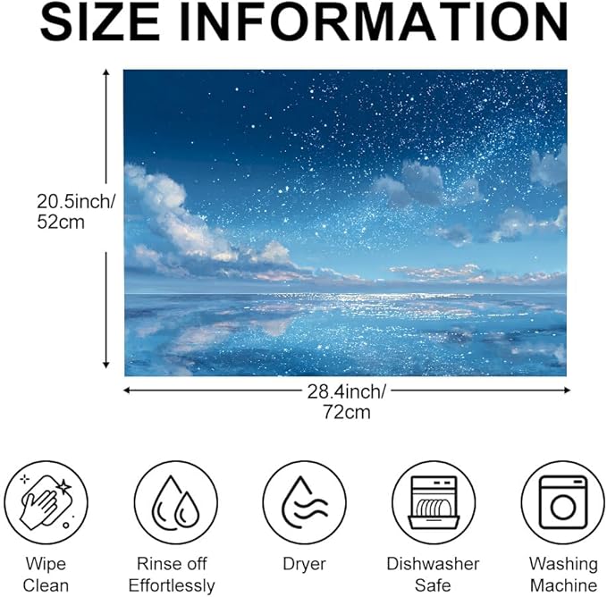 Stove Top Cover for Electric Stove 28.4 x 20.5 Inch Non Slip Stove Mat Oil Proof Blue Ocean Sky Glass Cooktop Protector Kitchen Counter Mat