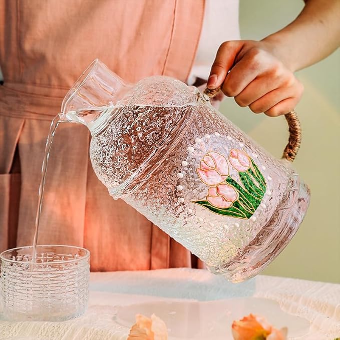 GLigeT Iced Tea Pitcher 2200ml Glass Water Pitcher Carafe with Lid Heat Resistant Glass Kettle with A Cup for Hot Cold Brew Iced Tea Juice Water Jug