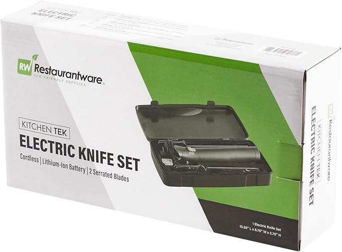 Restaurantware-Kitchen Tek Electric Knife Set, 1 Electric Knife With Motorized Handle - Includes 1 Bread and 1 Carving Tool, 1 Case, Black Plastic Food Cutter With Stainless Steel Blades