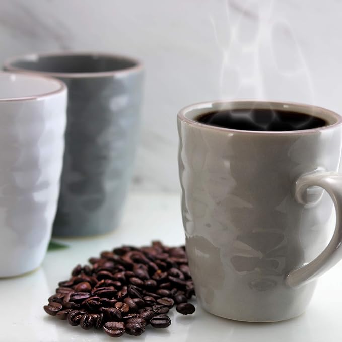 Elama Tahitian Waves 6 Piece 12 oz Mug Set in Assorted Tones with Complimentary Stand