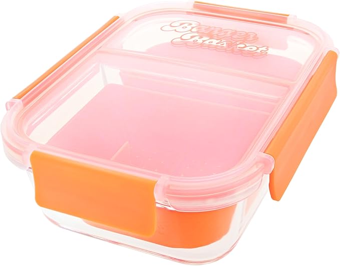 Two Compartment Borosilicate Glass Container Cleaning Tool with Sealable Lid (Tangie Orange)