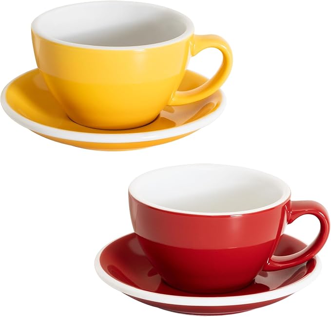 Loveramics 2 Set x 10 oz Latte Art Cup and Saucer (Yellow + Red)