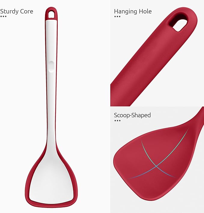 U-Taste 18/8 Stainless Steel Measuring Cups and Spoons Set of 10 and 600ºF Heat Resistant 13.76" Long, 3.63" Wide Wok Spatula for Kitchen Stir Fry (Red)