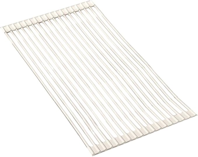 Silicone Non-Slip Dish Drying Rack, Drain Board Over the Kitchen Sink, Roll-Up Dish Rack Drainer, Rust-Resistant Drain Board(White,18 Long rods)