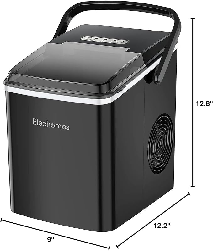 Portable Ice Maker, Elechomes Countertop Ice Maker Machine with Handle, 27lbs Ice Per Day, Compact Ice Machine with Self-Cleaning Function, Perfect for Home, Kitchen and Office