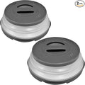 HOVER COVER 2 PACK Magnetic Microwave Splatter Cover with High Power, Strongest Magnetic Grip, Collapsible 12-Inch BPA-Free Food Lid, Vented Plate Guard, Dishwasher Safe, Space-Saving Storage - Gray