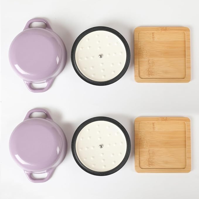 HAWOK Enameled Cast Iron Mini Dutch Oven, Dia5.51inch, 23oz, Set of 2, Purple