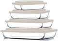 EATEX 8-Piece Deep Glass Casserole Dishes for Oven with Plastic lids, Rectangular Glass Baking Dish Set, Baking Pans for Lasagna, Leftovers, Cooking, Kitchen, Freezer-to-Oven and Dishwasher, Cream