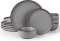 Famiware Mercury Plates and Bowls Sets, 12 Pieces Stoneware Dinnerware Sets, Dishes Set for 4, Microwave and Dishwasher Safe, Dark Grey