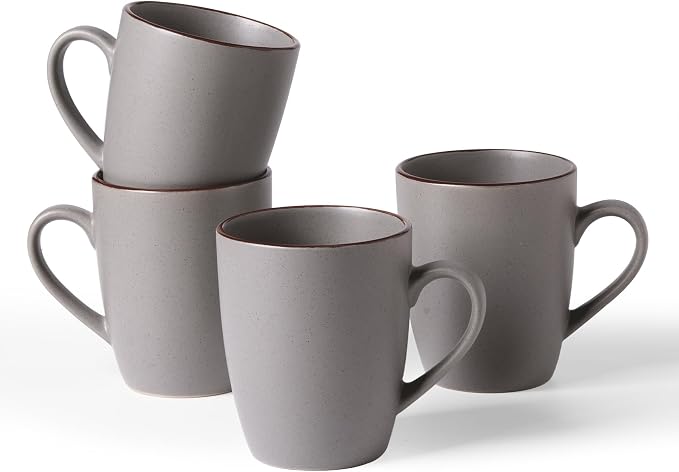famiware Venus Coffee Mugs for 4, 13 oz Mug Set, Dringking Cup with Handle for Coffee, Tea, Cocoa, Milk, Dark Grey