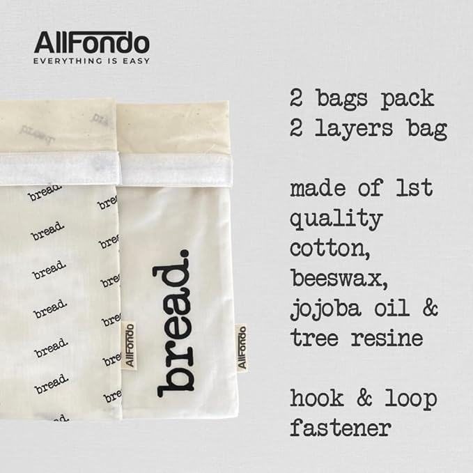 2 Pack XL Reusable Sourdough Bread Bags | Beeswax Bags for Homemade Bread | Cotton Beeswax Lined bags for Sourdough | Storage Accessories | Hook & Loop Fastener | 2 layers