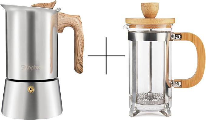 Sivaphe Moka Pot Stainless Steel 2 Cup and 12 oz French Press Coffee/Tea Maker