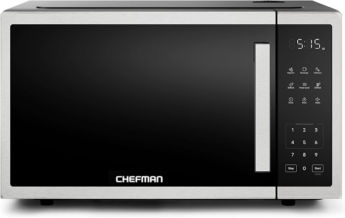 Chefman Countertop Microwave Oven 1.1 Cu. Ft., 1000 Watts with 10 Power Levels, 3 Cooking Presets with One-Touch Express Cook, 2 Defrost Settings, Child Safety Lock, & Mute Button – Stainless Steel