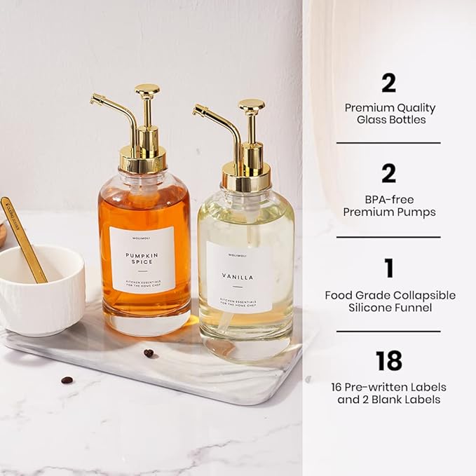 Gold Syrup Dispenser & Thin Oil Bottle