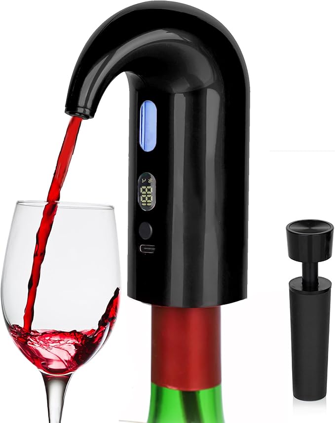 Electric Wine Aerator Pourer, Portable Automatic One-Touch Decanter Dispenser Pump for Red and White Wine with USB Rechargeable Battery