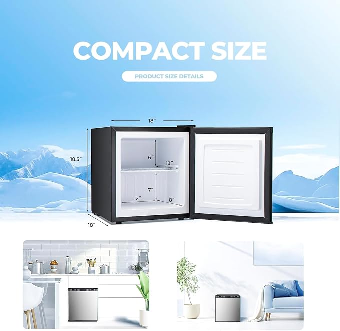 Electactic 1.1 Cu.ft Upright Freezer, Small Mini Freezer with Adjustable Thermostat, Removable Shelves, Reversible Single Door, for Bedroom/Home/Dorms/Apartment, Silver