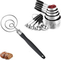 U-Taste 18/8 Stainless Steel Measuring Cups and Spoons Set of 10 and 12.6in Stainless Steel Danish Dough Whisk (Black)