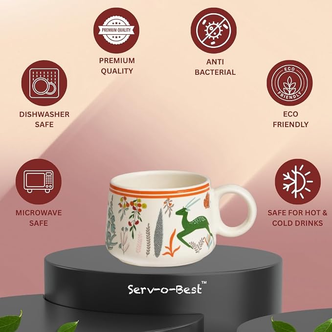 Servo Best Handmade Cermaic Tea Cup Set of 4-5 Oz Small Cups for Espresso, Cappuccino, Tea, Chai – Dishwasher & Microwave Safe – Gift Set for Coffee Lovers, Kitchen, Home, Office - Multicolor Jungle
