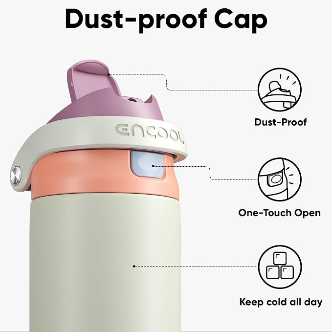 ENCOOL Leakproof Insulated Water Bottle with Straw Dual-Sip Water Bottle Bag-Safe Design for Work, Commute & Gym – Keeps Drinks Cold All Day, 24 oz, Sand Beige