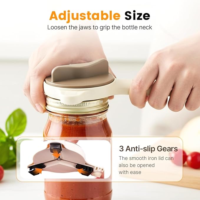 Adjustable Stainless Steel Jar Opener - 4-in-1 Lid Remover for Seniors & Easy Grip, Fits Kitchen Jars, Bottles & Cans