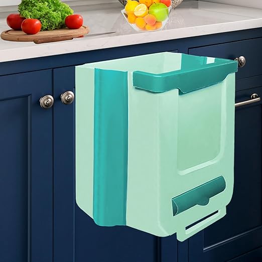 10l Wall-Mounted Kitchen Cupboard Trash Can, Collapsible Food Waste Bin for Cabinets, Ideal for Campervans, Bathrooms, and Motorhomes Green-10L (Coffee-Colored)