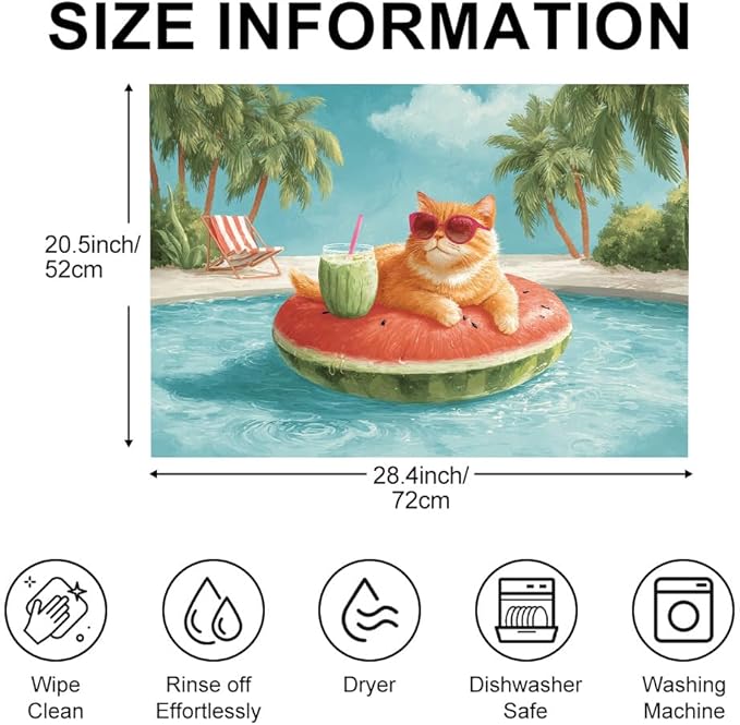 Stove Top Cover for Electric Stove 28.35 x 20.47 Inch Non Slip Stove Mat Summer Cat Pool Float Glass Cooktop Protector Kitchen Counter Mat