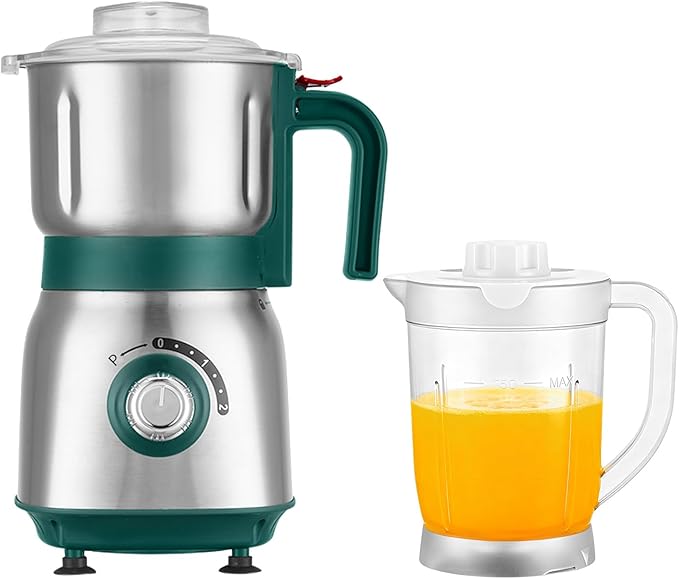Mixer Grinder For Kitchen - Dry Grinding Cup For Grinding Spices, Nuts, Grains, And Coffee. Comes With A 750ml Fruit Juicer Cup. (Green+cup)