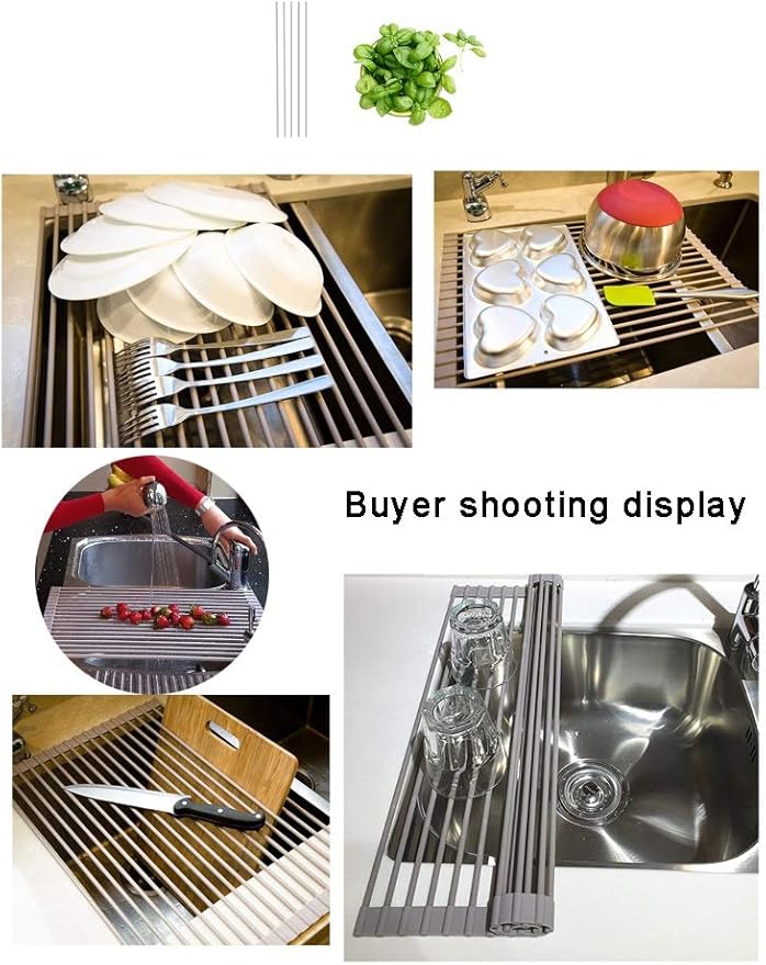 Stainless Steel Roll Up Dish Drying Rack Drying Dish Rack Dish DrainerFree Over The Sink Dish Drying Rack Foldable 3pcs(23 * 33cm)