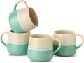 Coffee Mugs Set of 4, Ceramic Tea Coffee Cups with Handle, 14 OZ Large Porcelain Mug for Americano, Latte, Cappuccino, Hot Chocolate, Glazed White and Green