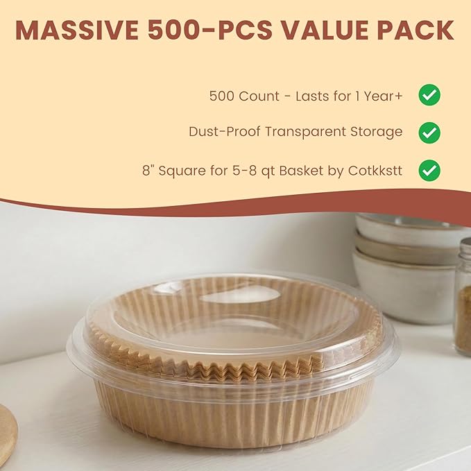 500 Pcs Round Air Fryer Liners Disposable, Paper Liners for Air Fryer Basket, Parchment Paper Air Fryer Liners, Non-Stick and Oil Proof for Easy Cleanup, Parchment Paper Round for Bread, Fries, Pizza