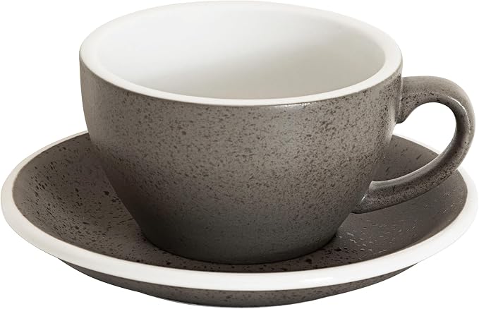 Loveramics Coffee Cup Ceramic, 8 oz Latte Art Cup with Saucer for Cappuccino, Tea, Espresso, Thick - walled stoneware Cappuccino mug Set for Cafe and Barista - Potters Colours (Granite, 8OZ)