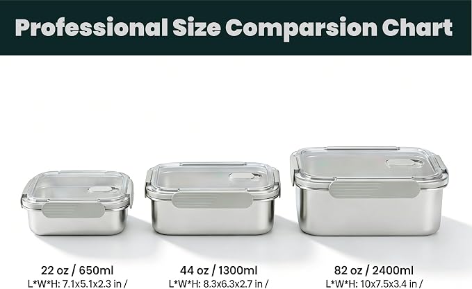 Stainless Steel Food Storage Containers with Leak-Proof Latching Lid, Reusable Bento Lunch Box for Snacks & Meal Prep, Oven/Dishwasher/Freezer Safe, Silver, 22oz