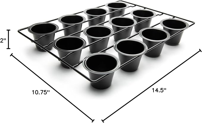 Fox Run Linking Mini Popover Pan, Carbon Steel, Nonstick, 12 Mini Cups | Bake Popovers & Yorkshire Pudding | Easy Release Nonstick | Consistent Results | 12 Mini Cup Pop Over Baking Pan