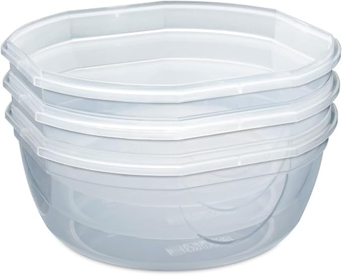 Sterilite Ultra-Seal 8.1 Qt Bowl, Large Airtight Food Storage Container, Latching Lid, Microwave and Dishwasher Safe, Clear With Red Gasket, 4-Pack