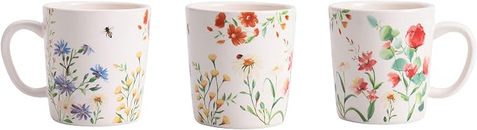 Bico Summer Provence Ceramic Coffee Mugs Set of 4, 18 oz Large Tea Cups with Handle, Aesthetic Latte Mugs for Cappuccino Cocoa, Lead-Free, Dishwasher and Microwave Safe, Housewarming Gift