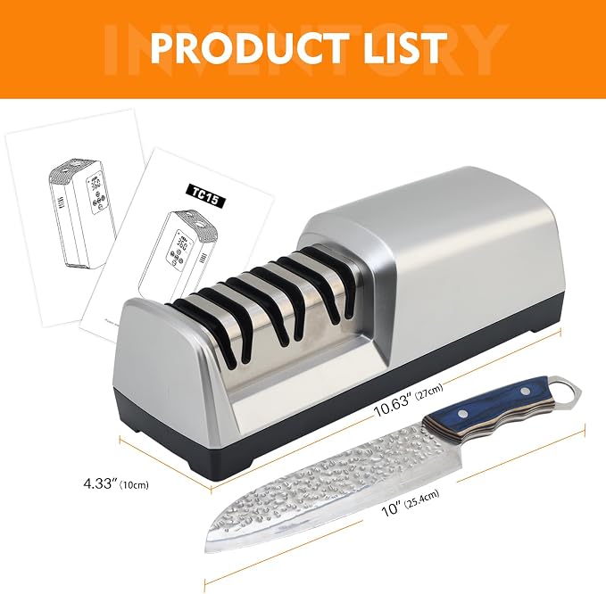 JOVANT 15° Electric Knife Sharpener for Kitchen Knives with 3-step Sharpening System and Diamond Abrasives Suitable for most Metal Ceramic Knives
