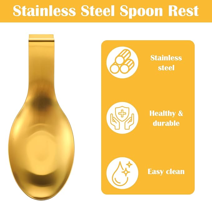 10 Pcs Gold Stainless Steel Spoon Rest, Spatula Ladle Holder Utensil Spoon Rest for Stove Top/Countertop Heavy Duty Ladle Holder for Kitchen Cooking Utensils, Dishwasher Safe, 3.8'' x 9.8''
