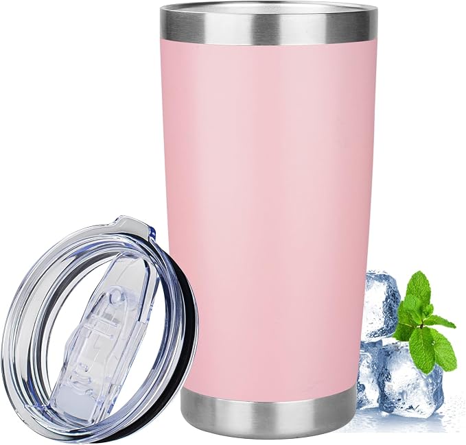 20oz Tumbler with Lid Stainless Steel Insulated Tumblers Travel Coffee Tumbler Bulk Double Wall Vacuum Insulated Water Cup Gifts for Christmas Women Men Her Him Home Office(Pink, 1pack)